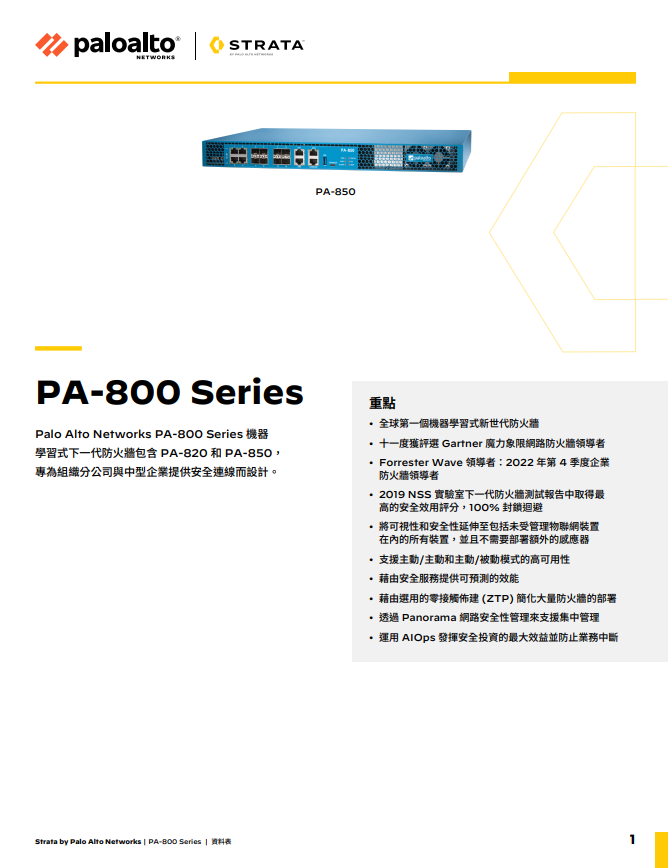 PA-800 Series 資料表 | PAN-OS 11.0